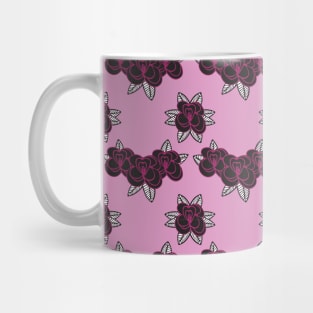 Tattoo Style Roses Pattern Fuschia Red and Pink Mug